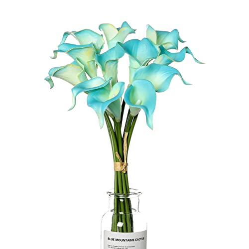 huaao 12 Stück Künstliche Calla Lilien Hochzeitsdeko Blumenstrauß Realistische Latex Wahre Blumenarrangements Dekoration Brauthochzeit Haus Partei Hotel DIY-Blumengestecke, Blau von huaao