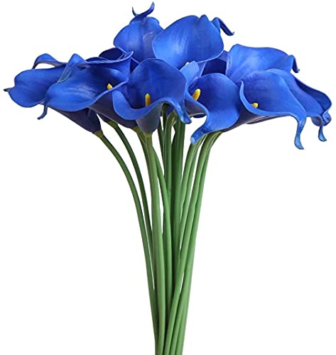 huaao Künstliche Calla Lilien Hochzeitsdeko Blumenstrauß Realistische Latex Blumenarrangements Dekoration Brauthochzeit Haus DIY Blumengestecke, Klein Blue von huaao