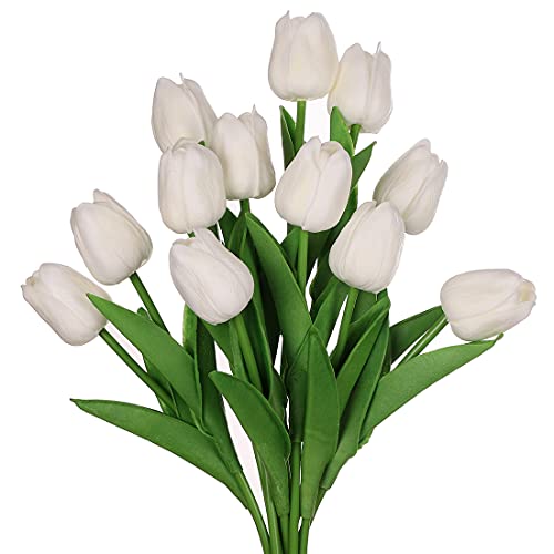 huaao 12pcs Künstliche Blumen Latex tulpen künstlich wie echt Gefälschte Deko für Brautsträuße Haus Büro Garten Hotel Restaurant Party Hochzeits künstlicher blumenstrauß Deko Blumenarrangements Weiß von huaao