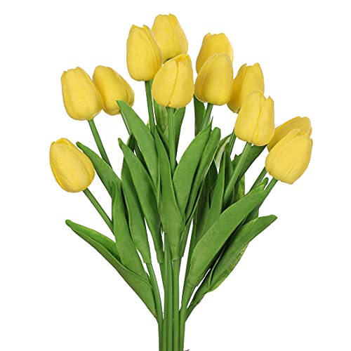 huaao 12pcs Künstliche Tulpen Real Touch Latex Gefälschte Tulpen Blumen Blumensträuße Blumen Arrangement für Home Room Hochzeitsstrauß Party Herzstück Dekor Gelb von huaao