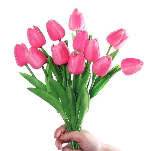 huaao 12pcs Künstliche Tulpen Real Touch Latex Gefälschte Tulpen Blumen Blumensträuße Blumen Arrangement für Home Room Hochzeitsstrauß Party Herzstück Dekor Rosa von huaao