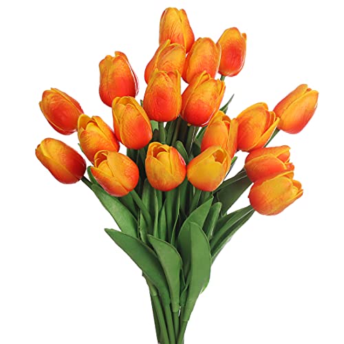 huaao 24pcs Künstliche Tulpen Real Touch Latex Gefälschte Tulpen Blumen Blumensträuße Blumen Arrangement für Home Room Hochzeitsstrauß Party Herzstück Dekor Orange von huaao