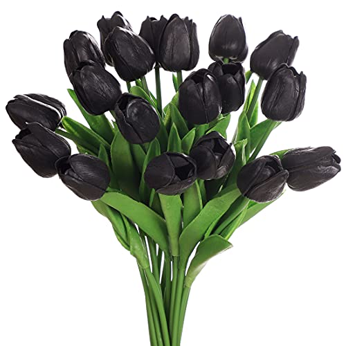 huaao 24pcs Künstliche Tulpen Real Touch Latex Gefälschte Tulpen Blumen Blumensträuße Blumen Arrangement für Home Room Hochzeitsstrauß Party Herzstück Dekor Schwarz von huaao