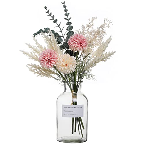 huaao Künstlich Blumen Seidenblumen Kunstblumenstrauß Chrysanthemum Eukalyptus Künstliche Pflanzen Blumenarrangements Dekoration Hochzeit Tisch Mittelstücke, Champage Rosa von huaao