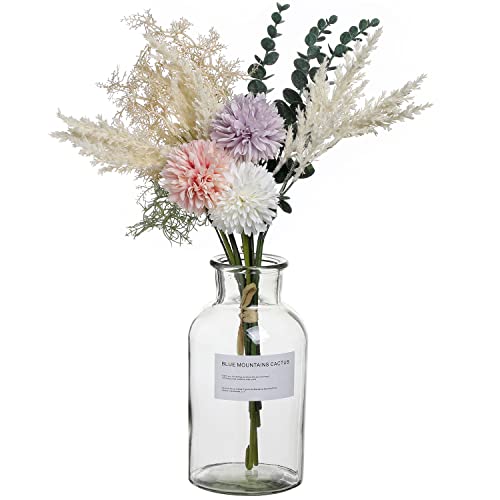 huaao Künstliche Blumen Seidenblumen Kunstblumenstrauß Chrysanthemum Eukalyptus Künstliche Pflanzen Blumenarrangements Dekoration Hochzeit Tisch Mittelstücke, Pink Lila von huaao