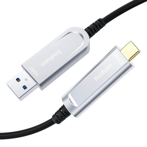 huaham USB A auf USB C Glasfaserkabel 15M, 10Gbps USB 3.2 Gen2 USB C Kabel, Ultradünnes und Langstrecken Typ C Kabel mit Deutschem SiliconLine Chip für Logitech 4K Kamera, VR/AR, Videokonferenz von huaham