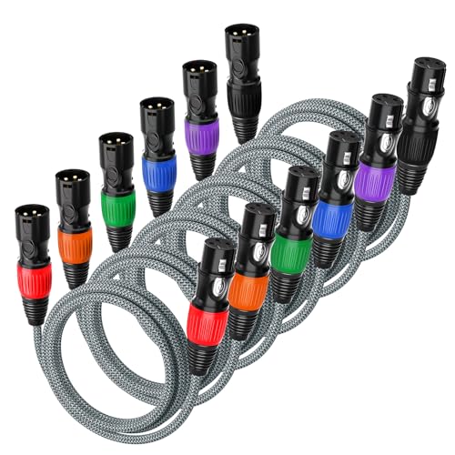 huaham XLR Kabel 6Pack 5m, Mikrofonkabel Nylon geflochtene XLR Stecker auf Weiblich Balancierte 3-PIN Mikrofonkabel kompatibel mit Mixer, Aufnahmestudio, Lautsprechersystemen und mehr von huaham