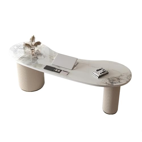 Moderner, eleganter, geschwungener Home-Office-Schreibtisch mit Steinplattenplatte und Ablageschrank, USB-Anschlüssen Steckdosen Home-Office-Schreibtisch(XL) von huanglyc-232