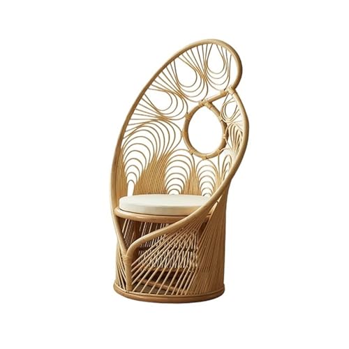 Rattanstuhl- Künstlerischer Rattanstuhl im Vintage-Stil mit hoher Rückenlehne, Phönixschwanz-Design, Rattan-Freizeitstuhl for Entspannen im Freien auf dem Balkon oder der Terrasse Terrassen-Loungesess von huanglyc-232