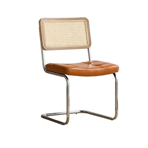 Rattanstuhl- Moderner Mid-Century-Rattanstuhl mit Ledersitzkissen und Metallbeinen, Rückenlehne aus natürlichem Mesh-Rattan, perfekt for das Esszimmer in der Wohnküche Terrassen-Loungesessel(Natural) von huanglyc-232
