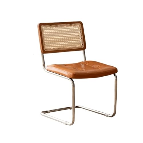 Rattanstuhl- Moderner Mid-Century-Rattanstuhl mit Ledersitzkissen und Metallbeinen, Rückenlehne aus natürlichem Mesh-Rattan, perfekt for das Esszimmer in der Wohnküche Terrassen-Loungesessel(Bruin) von huanglyc-232