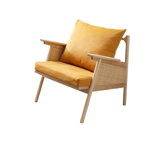 Rattanstuhl- Rattan-Lesestuhl – Sofastuhl aus Holz und Rattangeflecht im japanischen Stil for kleine Räume – bequemer Rattan-Loungesessel for Wohnzimmer, Schlafzimmer oder Balkon Terrassen-Loungesesse von huanglyc-232