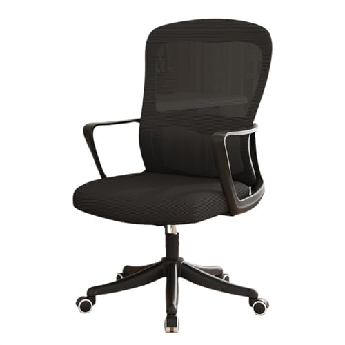 huanglyc-232 Computer-Schreibtischstuhl, Bürostuhl, ergonomisch, for Büro, Heimschreibtisch, Netzstoff, Feste Armlehne, Chefsessel, Computerstuhl mit Lordosenstütze(Schwarz) von huanglyc-232