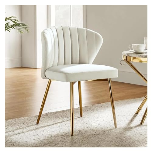 huanglyc-232 Esszimmerstuhl aus Samt, moderner Kleiner Schminkstuhl mit Metallrückenlehne, eleganter getufteter Akzentstuhl ohne Armlehnen, Wohnzimmer, Bequemer Sitz(Ivory) von huanglyc-232