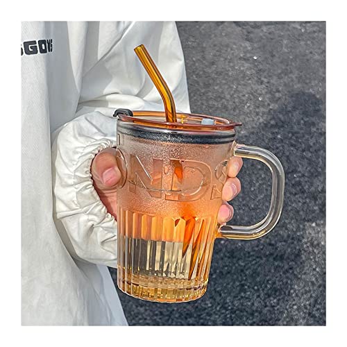 huanglyc-232 Kaffeetasse- Glasbecher Advanced Sense Cup Design Sense Minority mit Griff Bürokaffeetasse mit Strohhalm Einweihungsgeschenk zur Hochzeit(Orange) von huanglyc-232