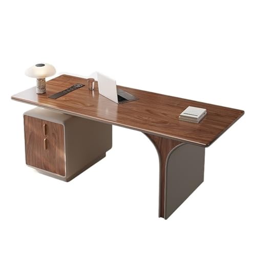 huanglyc-232 Moderner Laptop-Schreibtisch aus Holz mit Ablage und Ladestation, Büroschreibtisch in Walnussfarbe Aktenschrank Home-Office-Schreibtisch(M) von huanglyc-232