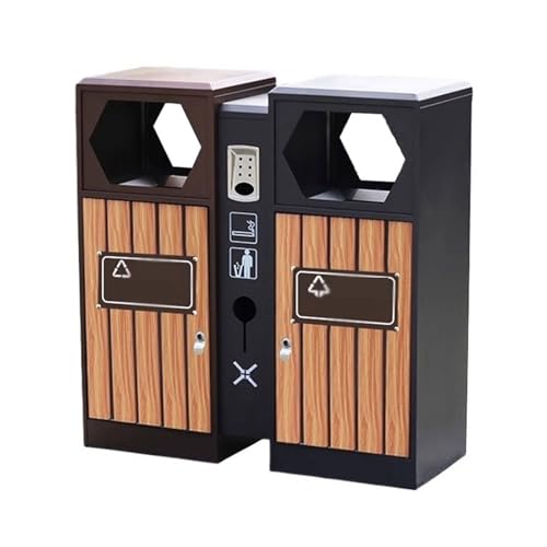 huanglyc-232 Mülleimer, Abfalleimer aus Holzimitat for den Innenhof im Freien, öffentlicher Bereich, verzinkter Stahl, Doppelbox-Mülleimer von huanglyc-232