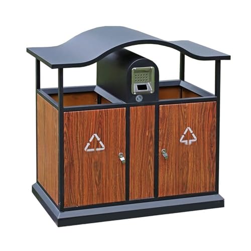 huanglyc-232 Mülleimer, Doppelter Mülleimer aus Holzimitat, verzinkter Stahl, for den Außenbereich von huanglyc-232