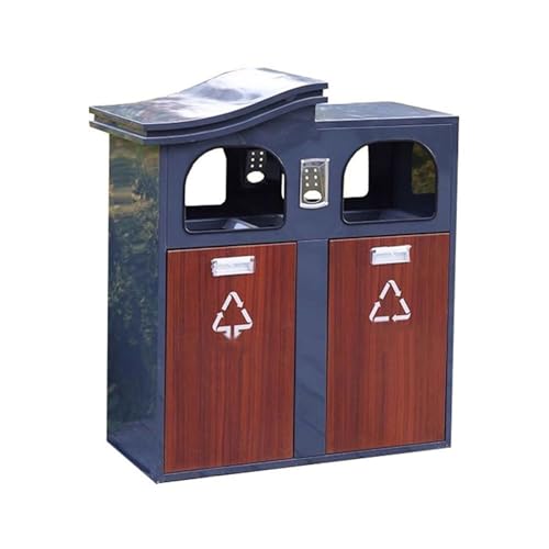 huanglyc-232 Mülleimer, Outdoor-Imitation Holz Metall Mülleimer Kommerzielle öffentliche Plätze Doppelbox Abfalleimer von huanglyc-232