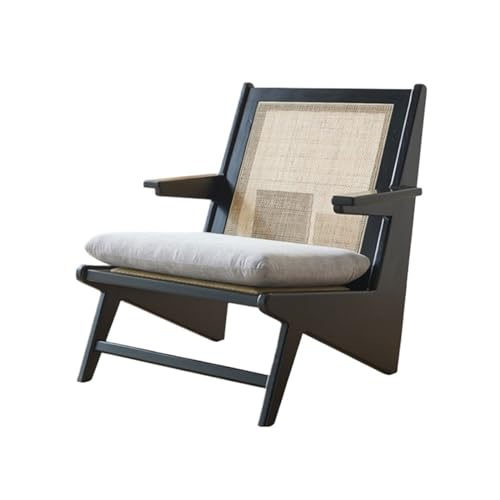 huanglyc-232 Rattanstuhl- Akzent-Rattanstuhl, Lesestuhl mit Armlehnen, Mid Century Modern Stuhl for Wohnzimmer, Schlafzimmer, Balkon, Terrasse Terrassen-Loungesessel(Schwarz) von huanglyc-232