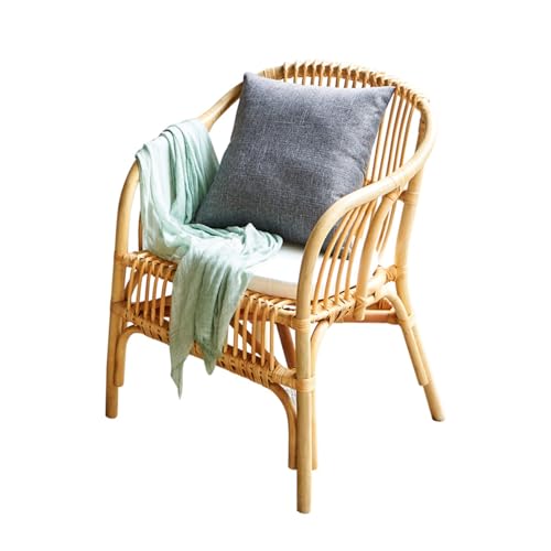 huanglyc-232 Rattanstuhl- Akzentstuhl mit natürlichem Rattankissen, dekorativer Rattanstuhl mit Armlehnen, Freizeitsessel for Wohnzimmer, Schlafzimmer, Balkon, Terrasse Terrassen-Loungesessel von huanglyc-232