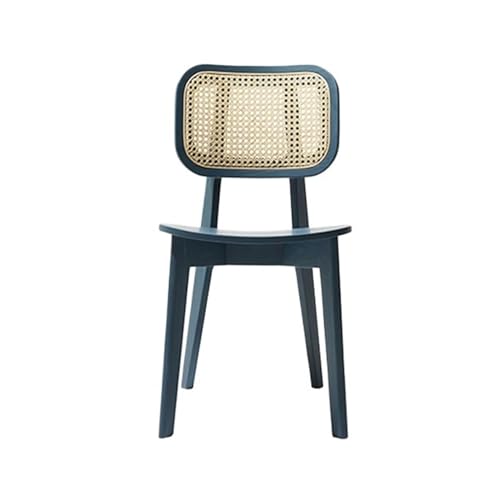 huanglyc-232 Rattanstuhl- Esszimmerstuhl aus Massivholz mit Rückenlehne aus Rattangeflecht – moderner Stil – ideal for den Einsatz im Restaurant zu Hause Terrassen-Loungesessel(Blue) von huanglyc-232