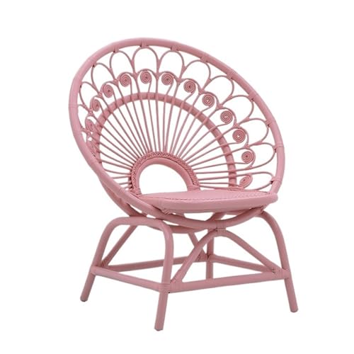 huanglyc-232 Rattanstuhl- Gartenstuhl aus natürlichem Rattan – dekorativer Lounge-Sessel in Pfauenform – lässiger Rattan-Stuhl for draußen und drinnen Terrassen-Loungesessel(Cherry Pink) von huanglyc-232