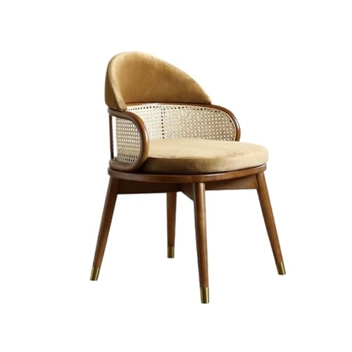 huanglyc-232 Rattanstuhl- Natürlicher Rattan-Esszimmerstuhl, gepolsterter Samt-Akzentstuhl mit Rattan-Rückenlehne, Retro-Rattanstuhl for Schlafzimmer/Kamin/Lesezimmer Terrassen-Loungesessel von huanglyc-232