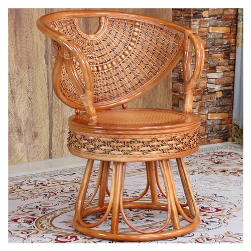 huanglyc-232 Rattanstuhl- Natürlicher Rattanstuhl mit Lehne und Kissen, Drehstuhl for Zuhause, Loungesessel for Balkon, Terrasse und Terrasse Terrassen-Loungesessel(Yellow) von huanglyc-232