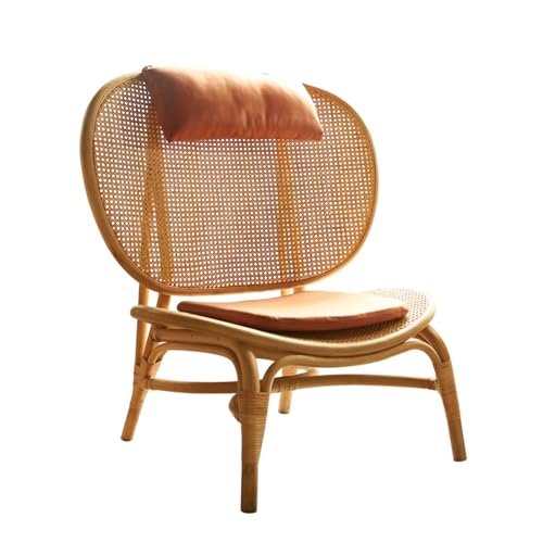huanglyc-232 Rattanstuhl- Rattan-Esszimmerstühle, Mid Century Modern Stuhl mit Rattan-Sitzlehne, Boho gepolsterte Küchenstühle for Küche, Wohnzimmer, Schlafzimmer Terrassen-Loungesessel von huanglyc-232