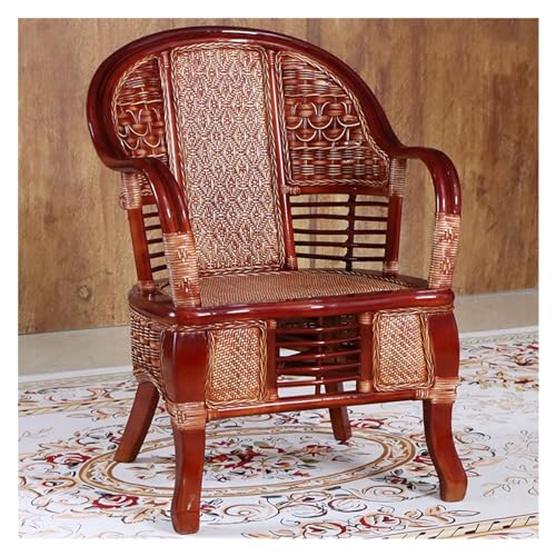 huanglyc-232 Rattanstuhl- Rattan-Esszimmerstuhl, Terrassen-Rattanstuhl mit Rückenlehne und gebogenen Armlehnen, dekorativer Stuhl for Garten, Balkon und Terrasse Terrassen-Loungesessel(Red) von huanglyc-232