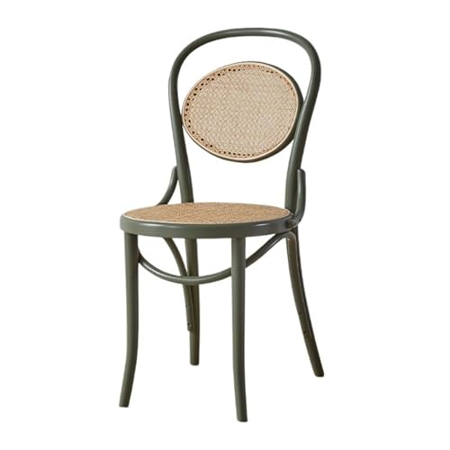 huanglyc-232 Rattanstuhl- Rattan-Esszimmerstuhl, armloser Beistell-Esszimmerstuhl aus Buche, Retro-Rückenlehnenstuhl for Esszimmer, Wohnzimmer Terrassen-Loungesessel(Dark Green) von huanglyc-232