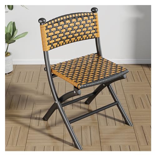 huanglyc-232 Rattanstuhl- Rattanstuhl, Klappbarer Esszimmerstuhl, Freizeitstuhl, Stuhl mit Rückenlehne, tragbarer Einzelstuhl for den Außenbereich Terrassen-Loungesessel(Gold,Groß) von huanglyc-232