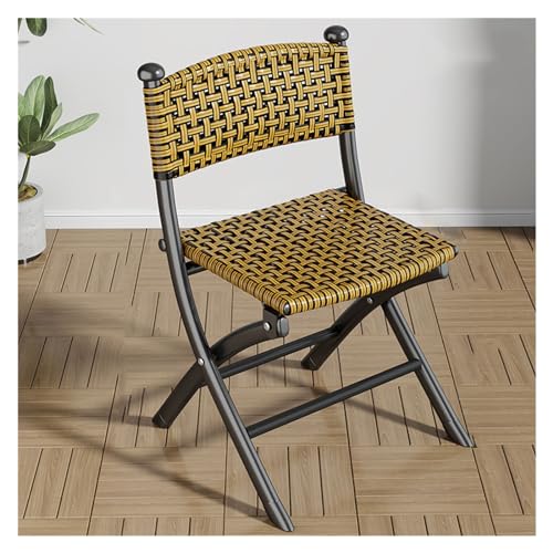 huanglyc-232 Rattanstuhl- Rattanstuhl, Klappbarer Esszimmerstuhl, Freizeitstuhl, Stuhl mit Rückenlehne, tragbarer Einzelstuhl for den Außenbereich Terrassen-Loungesessel(Schwarz,Klein) von huanglyc-232
