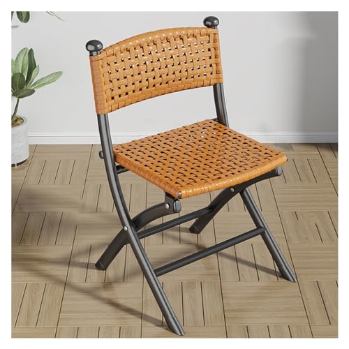 huanglyc-232 Rattanstuhl- Rattanstuhl, Klappbarer Esszimmerstuhl, Freizeitstuhl, Stuhl mit Rückenlehne, tragbarer Einzelstuhl for den Außenbereich Terrassen-Loungesessel(Yellow,Klein) von huanglyc-232