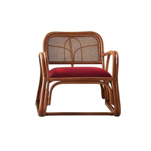 huanglyc-232 Rattanstuhl- Retro-Rattan-Loungesessel – natürlicher Rattan-Stuhl mit Kissen und Armlehnen – perfekt for Entspannung im Innen- und Außenbereich Terrassen-Loungesessel von huanglyc-232