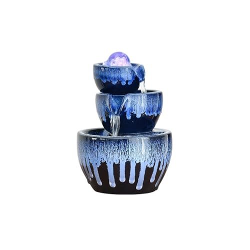 huanglyc-232 Tischbrunnen Keramikofen ändern Glasur Desktop Brunnen fließendes Wasser Luftbefeuchter Feng Shui Ball Desktop kleine Brunnen Zimmerbrunnen(Blue) von huanglyc-232