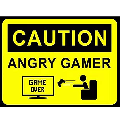 Metallschild "Warn Caution Beware Angry Gamer" Blechschild Wandhöhle Heimdekoration Tür 30,5 x 20,3 cm von huangyanyen