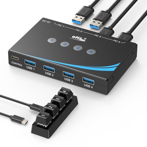 USB 3.0 Switch 4 Computers Sharing 4 USB Ports Switcher Share Mouse Keyboard Scanner Printer with 3.5mm Headset Jack Audio Out Including 4 USB 3.0 Cables and Desktop Controller USB 3.0 Switch 4 Computers Sharing 4 USB Ports Switcher Share Mouse Keyboard Scanner Printer with 3.5mm Headset Jack Audio Out Including 4 USB 3.0 Cables and Desktop Controller von huasion