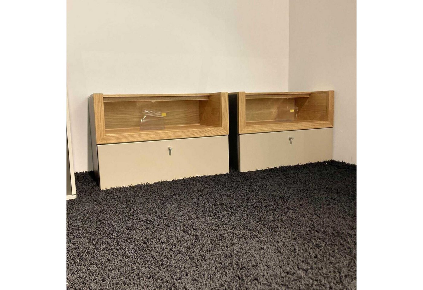 hülsta Konsole 2er-Set Konsole Multi Varis Lack Grau Sand mit Hängebeschlag von hülsta