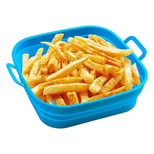 Korb für Luftfritteuse aus Silikon | Faltbare Silikonhüllen für quadratische Luftfritteuse - Wiederverwendbare Silikonhüllen für Luftfritteuse mit Griff zum Kochen von huiba