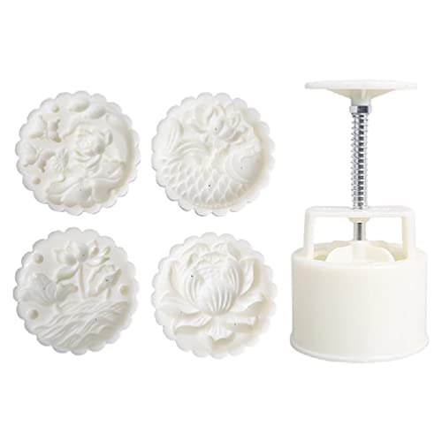 Mooncake Form 150 G Oder 200 G Handpresse Keksstempel Keksausstecher Gebäckwerkzeug Moon Cake Maker Mit 3D Blumen Fischmuster Mooncake Stempel Kunststoff 150 G 200 G von huiouer