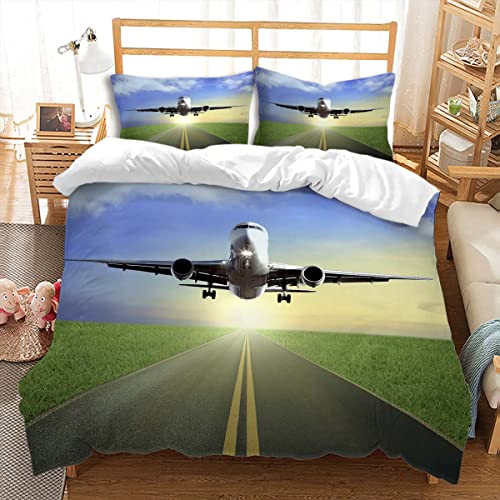 huitutu Aircraft White Bettwäsche-Set 155x220cm Jungen Mädchen Mikrofaser Bettwäsche weiß Flugzeug blau Himmel grün Gras Muster Bettbezug und 1 Kissenbezug 80x80cm von huitutu