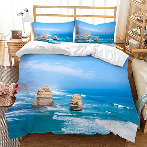 huitutu Bettwäsche 135x200cm 2 teiliges blauem Ozeanmuster Mikrofaser atmungsaktives Bettwäsche Set 3D Ozeanmuster Bettbezug und 1 Kissenbezug 80x80cm von huitutu