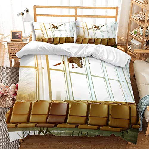 huitutu Bettwäsche 135x200cm Mikrofaser Anti Falten 2 teiliges Bettwäsche Set 3D warten Flughafen Muster eisenfrei Bequeme Bettbezug und 1 Kissenbezug 80x80cm von huitutu