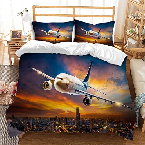 huitutu Bettwäsche 155x220cm 2 teiliges mit Reißverschluss Urban Aircraft Pattern Bettbezug Mikrofaser Farbe Bettwäsche Set eisenfrei weich und 1 Kissenbezug 80x80cm von huitutu