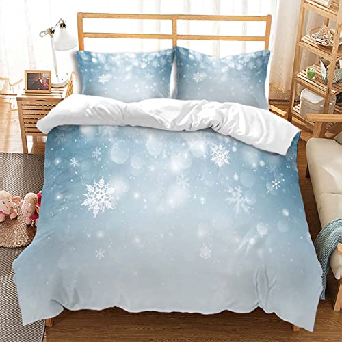 huitutu Bettwäsche 200x200cm Mikrofaser Farbverlauf Blau Weiß 3 teiliges Bettwäsche Set Blauer Schnee Muster Bügelfreier Bettbezug und 2 Kissenbezug 80x80cm von huitutu