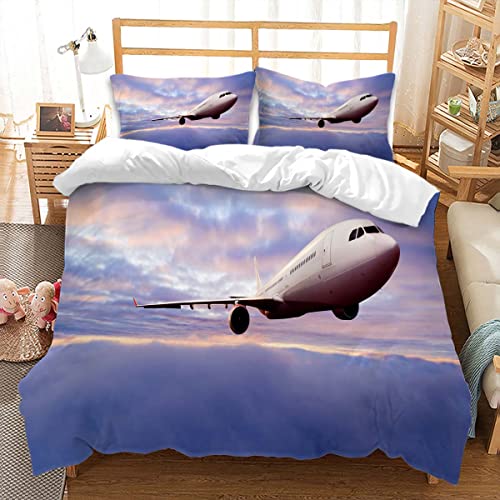 huitutu Bettwäsche Set 155x220cm 2 teiliges Bettwäsche Farbe Mikrofaser mit Reißverschluss weicher Bettbezug Flugzeugmuster Bettbezug und 1 Kissenbezug 80x80cm von huitutu
