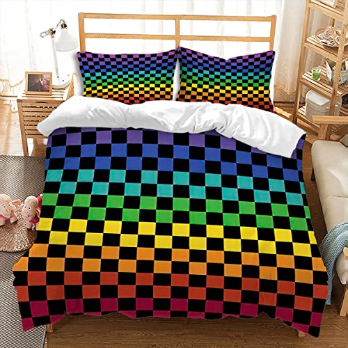 huitutu Bunt Kariertes Bettwäsche-Set 135x200cm Jungen Mädchen Mikrofaser Bettwäsche Pflegeleicht Buntes Karo Schwarzes Muster Bettbezug und 1 Kissenbezüge 80x80cm von huitutu