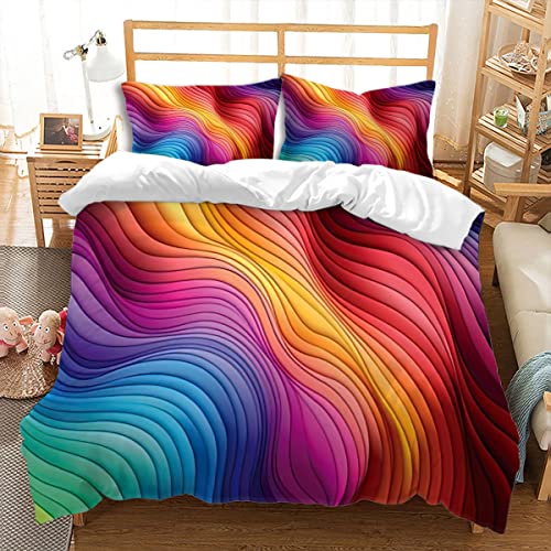 huitutu Bunte Welle Bettwäsche-Set 135x200cm Buntes 3D Wellenmuster Pflegeleichter Bettbezug Jungen Mädchen Mikrofaser 3D Bettwäsche und 1 Kissenbezüge 80x80cm von huitutu